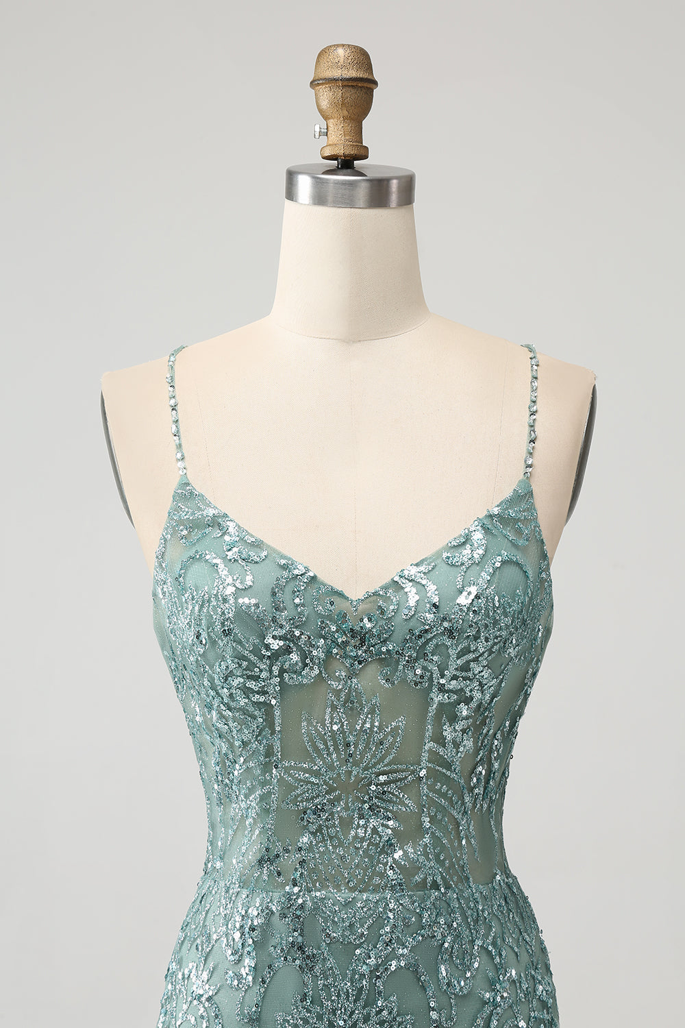 Grön Bodycon Pärlstav Kort Homecoming Klänning med Criss Cross Back