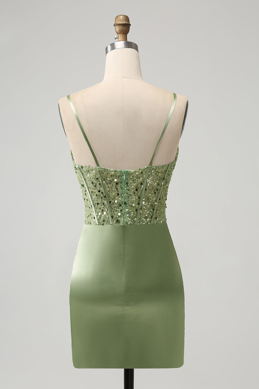 Glitter Sage Bodycon Paljetter Korsett Kort Homecoming Klänning med Slits