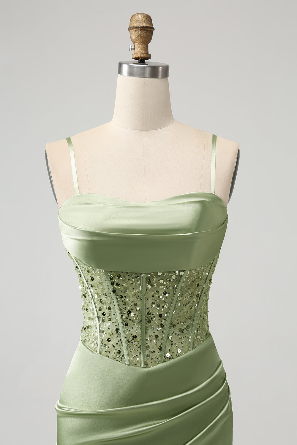 Glitter Sage Bodycon Paljetter Korsett Kort Homecoming Klänning med Slits