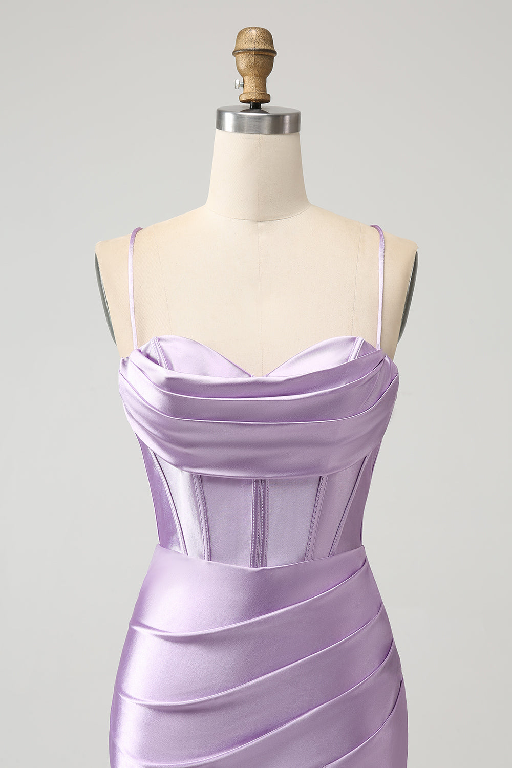 Lila Bodycon Spaghetti Remmar Korsett Satin Kort Homecoming Klänning