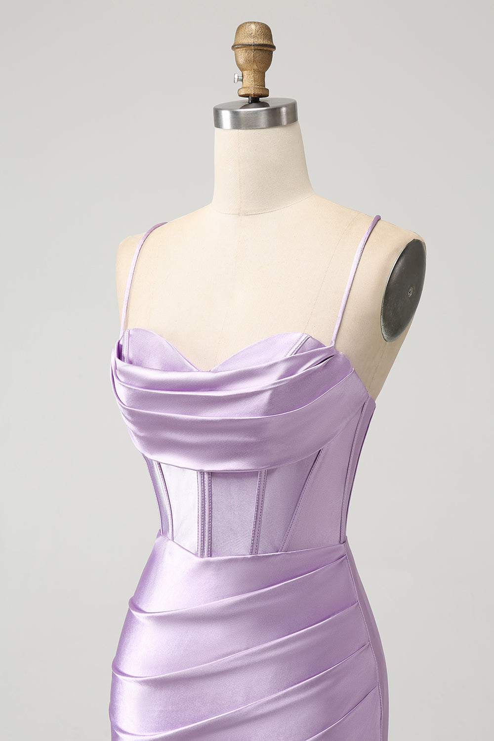 Lila Bodycon Spaghetti Remmar Korsett Satin Kort Homecoming Klänning