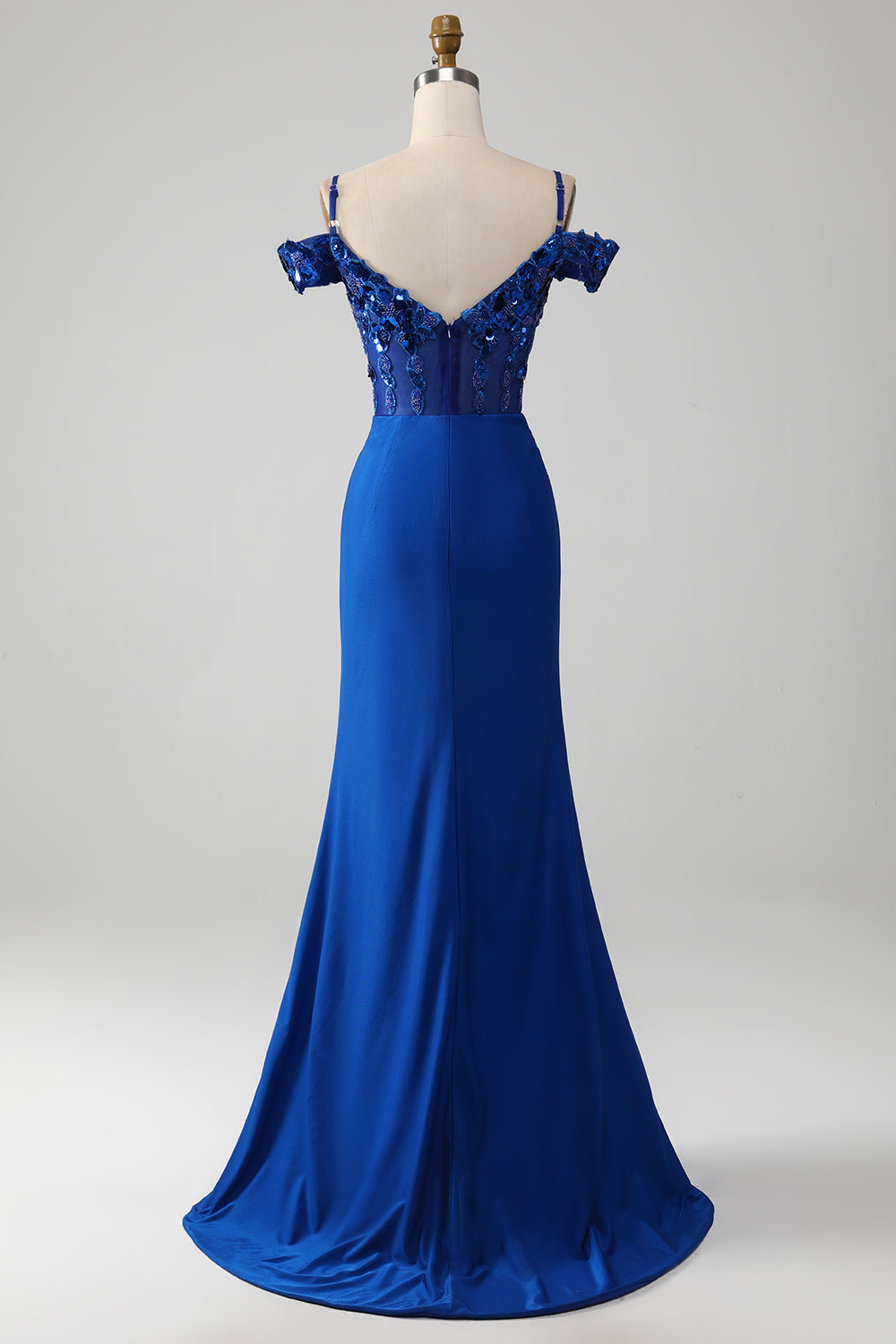 Pärlstav Royal Blue Corset Balklänning med slits