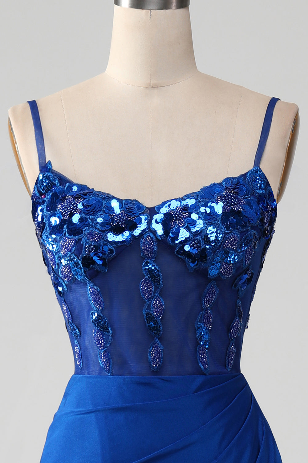 Pärlstav Royal Blue Corset Balklänning med slits