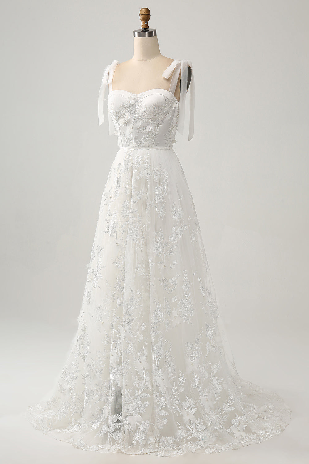 Elfenben A-linje Spaghetti Remmar Bröllopsklänning med Applikationer