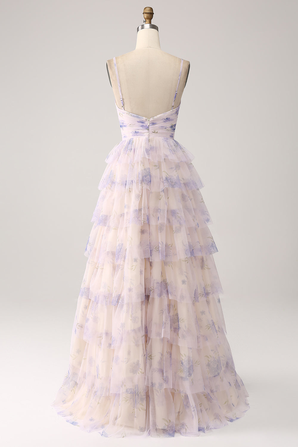 Lavendel Blomma Tiered Princess Balklänning med Plisserad