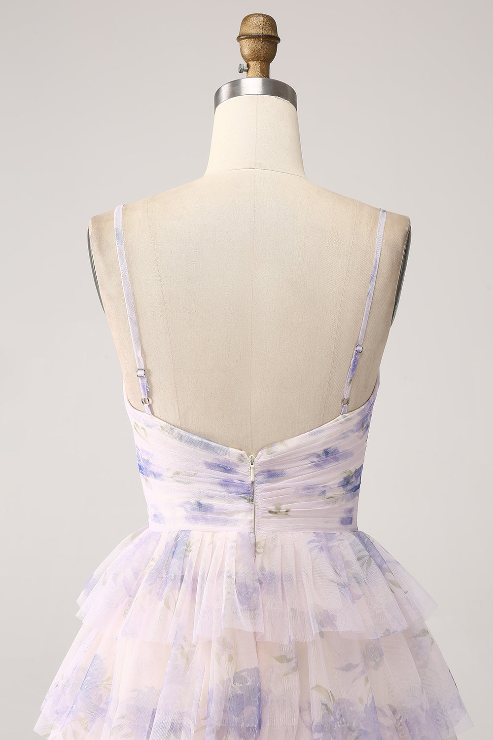 Lavendel Blomma Tiered Princess Balklänning med Plisserad