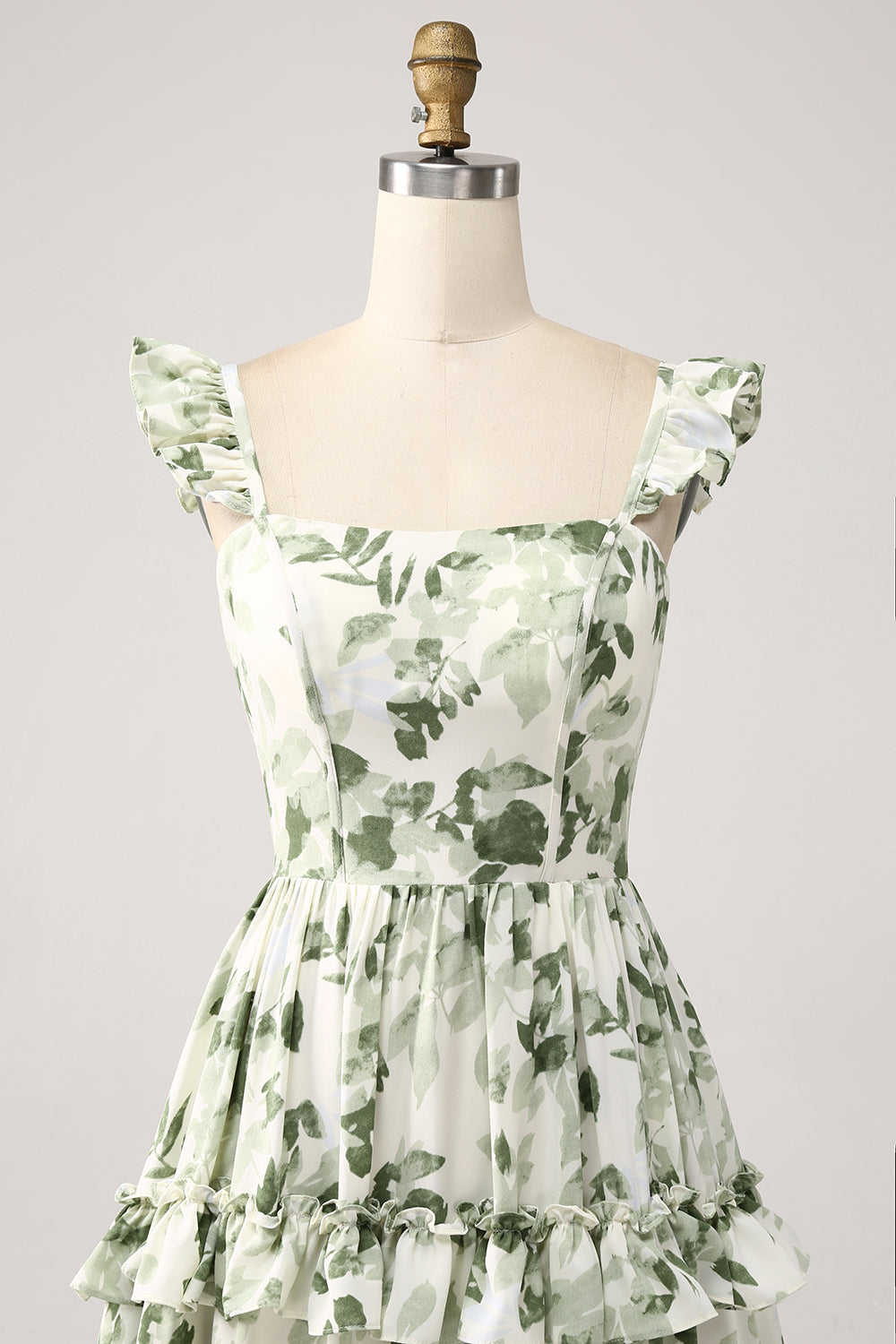 Grön Blommig Volanger Tiered Prom Klänning med Slits