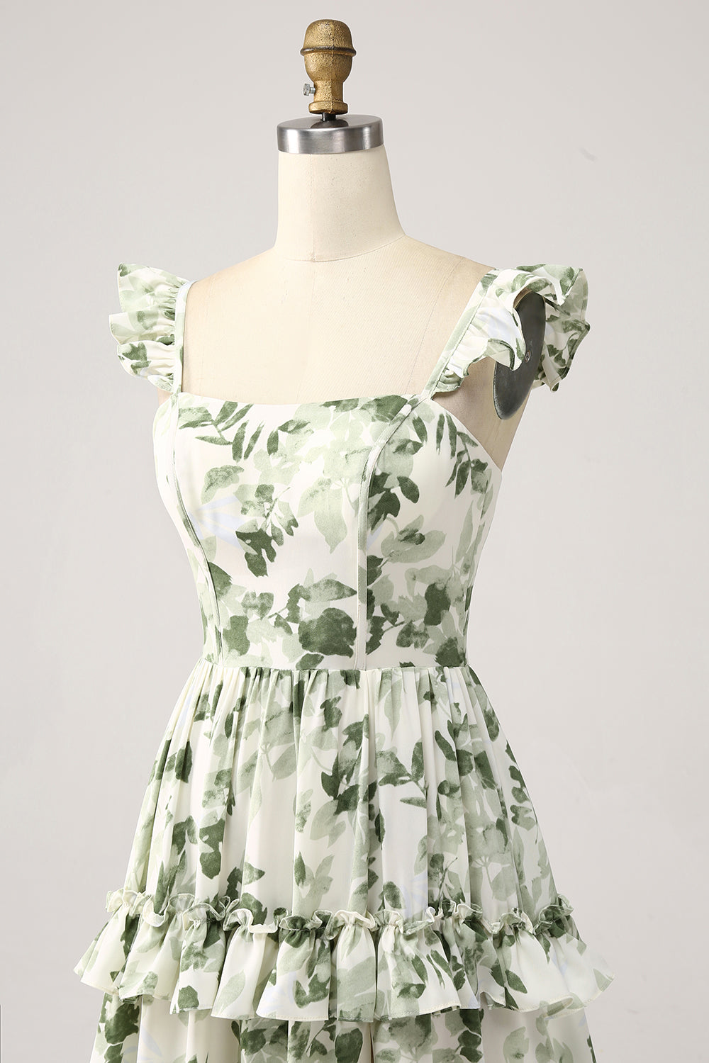 Grön Blommig Volanger Tiered Prom Klänning med Slits