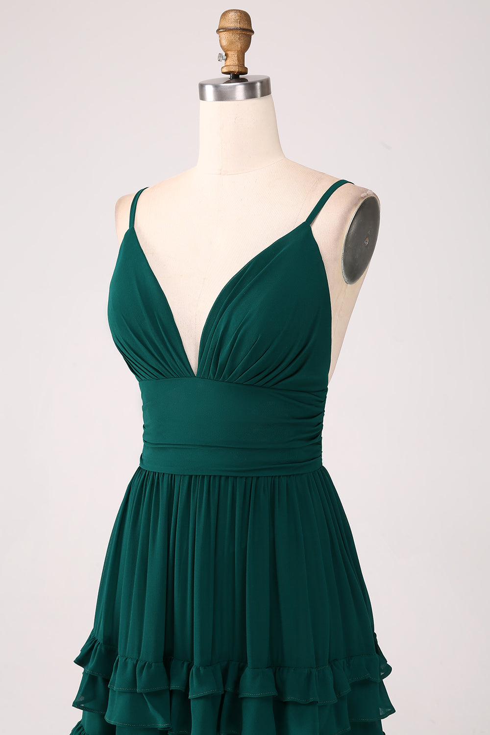 Spaghetti Straps Tiered Prom Klänning med Plisserad