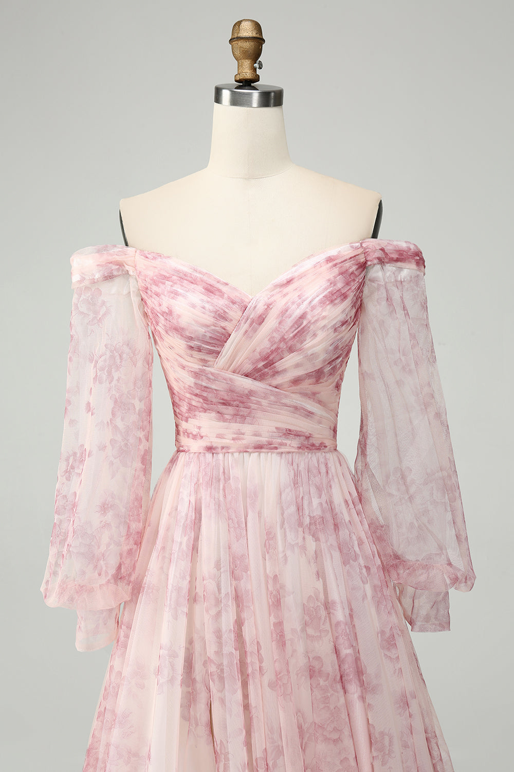 Rouge Blomma A-linje Off The Shoulder Print Balklänning Med Slits