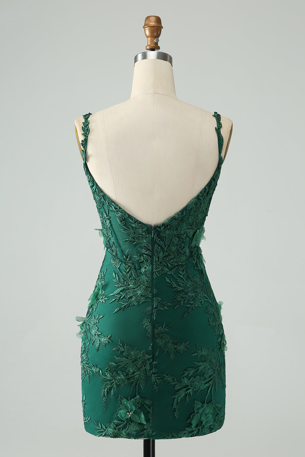 Mörkgrön Bodycon Spaghetti Straps Kort Homecoming Klänning med Applikationer