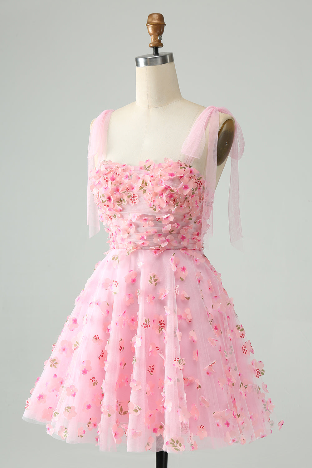 Söt Rosa A Line Spaghetti Straps Kort Homecoming Klänning Med 3D Blommor