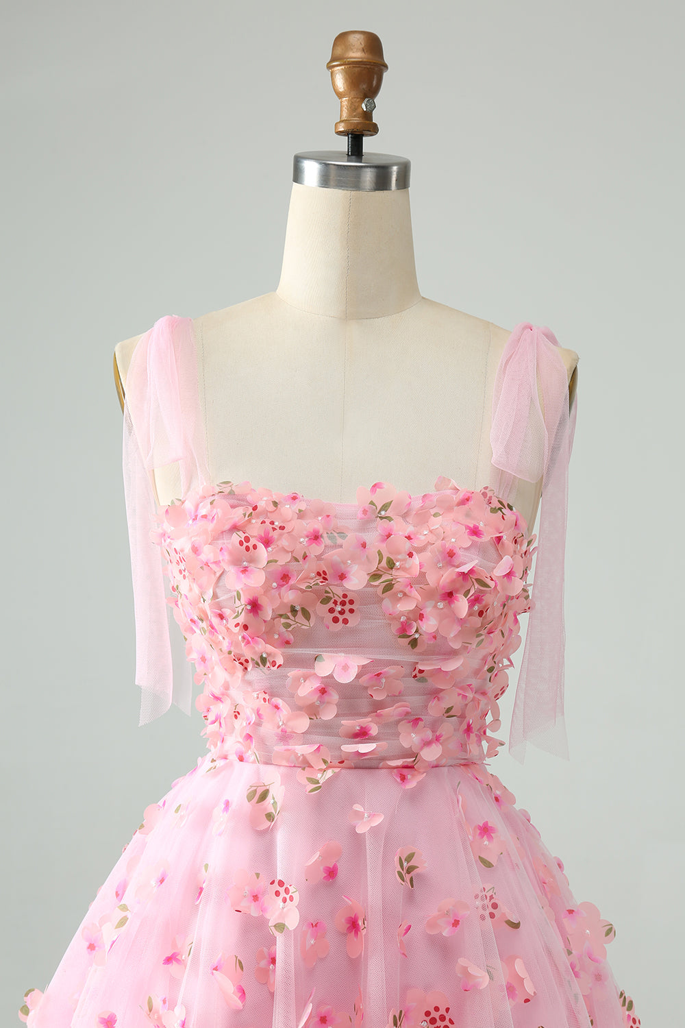 Söt Rosa A Line Spaghetti Straps Kort Homecoming Klänning Med 3D Blommor