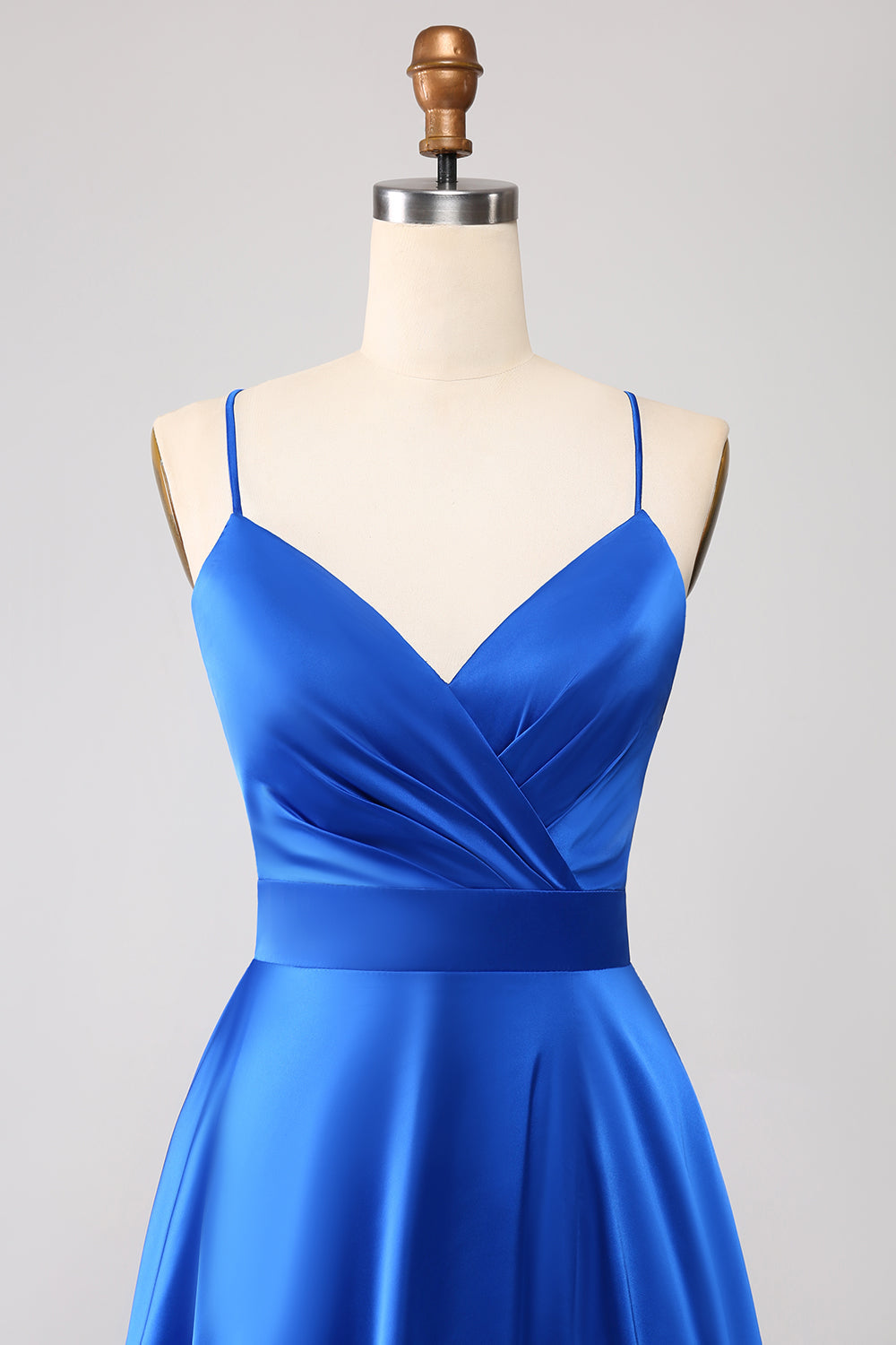 Royal Blue A Line Spaghetti Straps Satin Prom Klänning med slits
