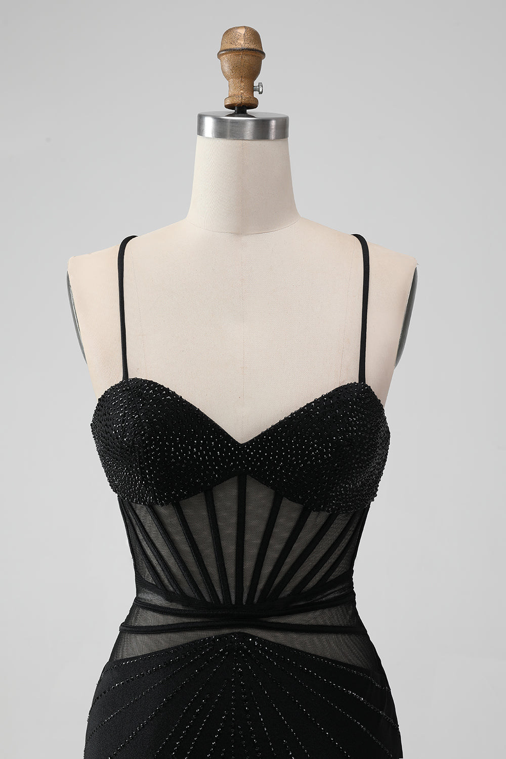 Svart Bodycon Spaghetti Straps Korsett Homecoming Klänning med Beading