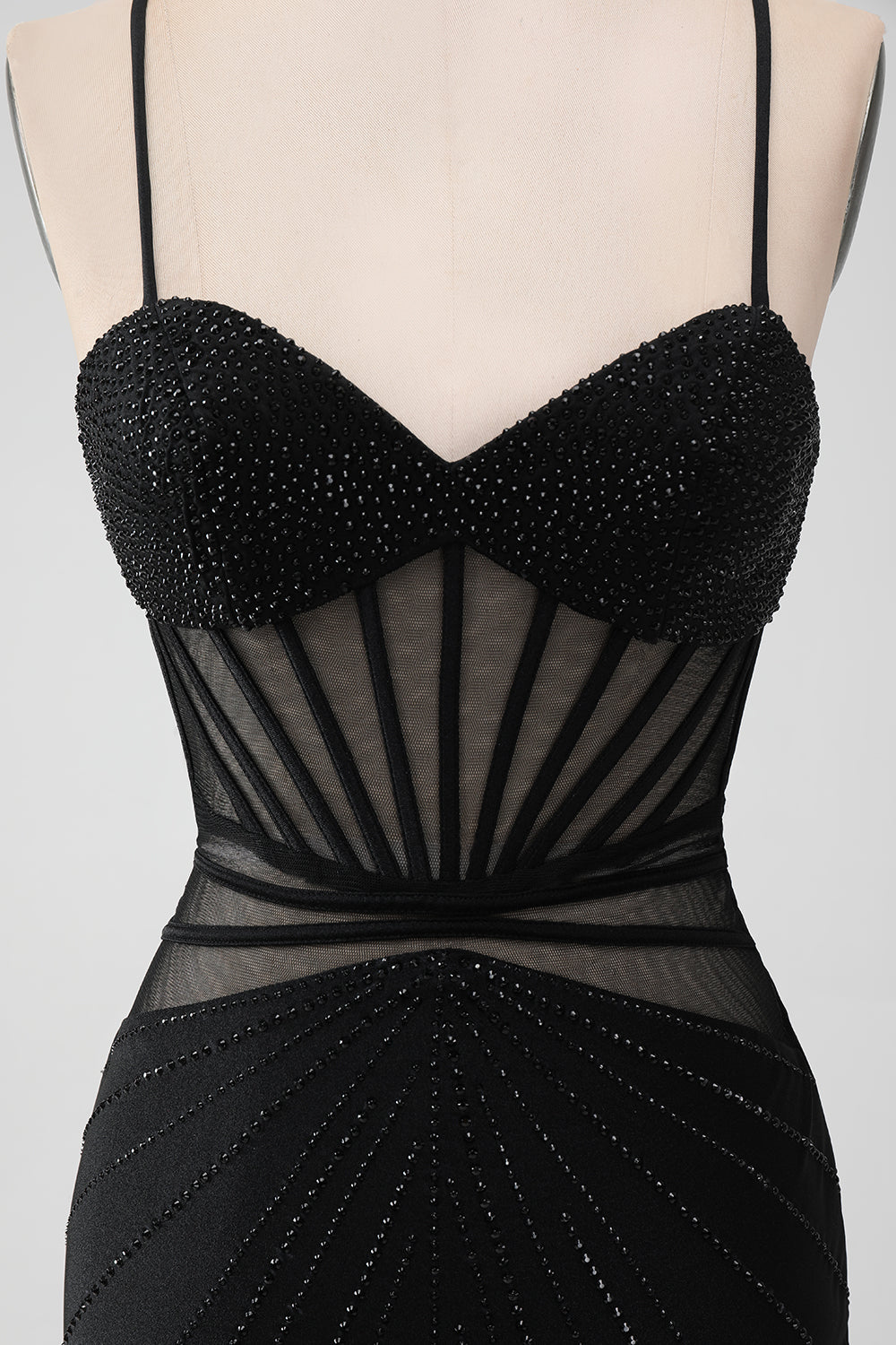 Svart Bodycon Spaghetti Straps Korsett Homecoming Klänning med Beading