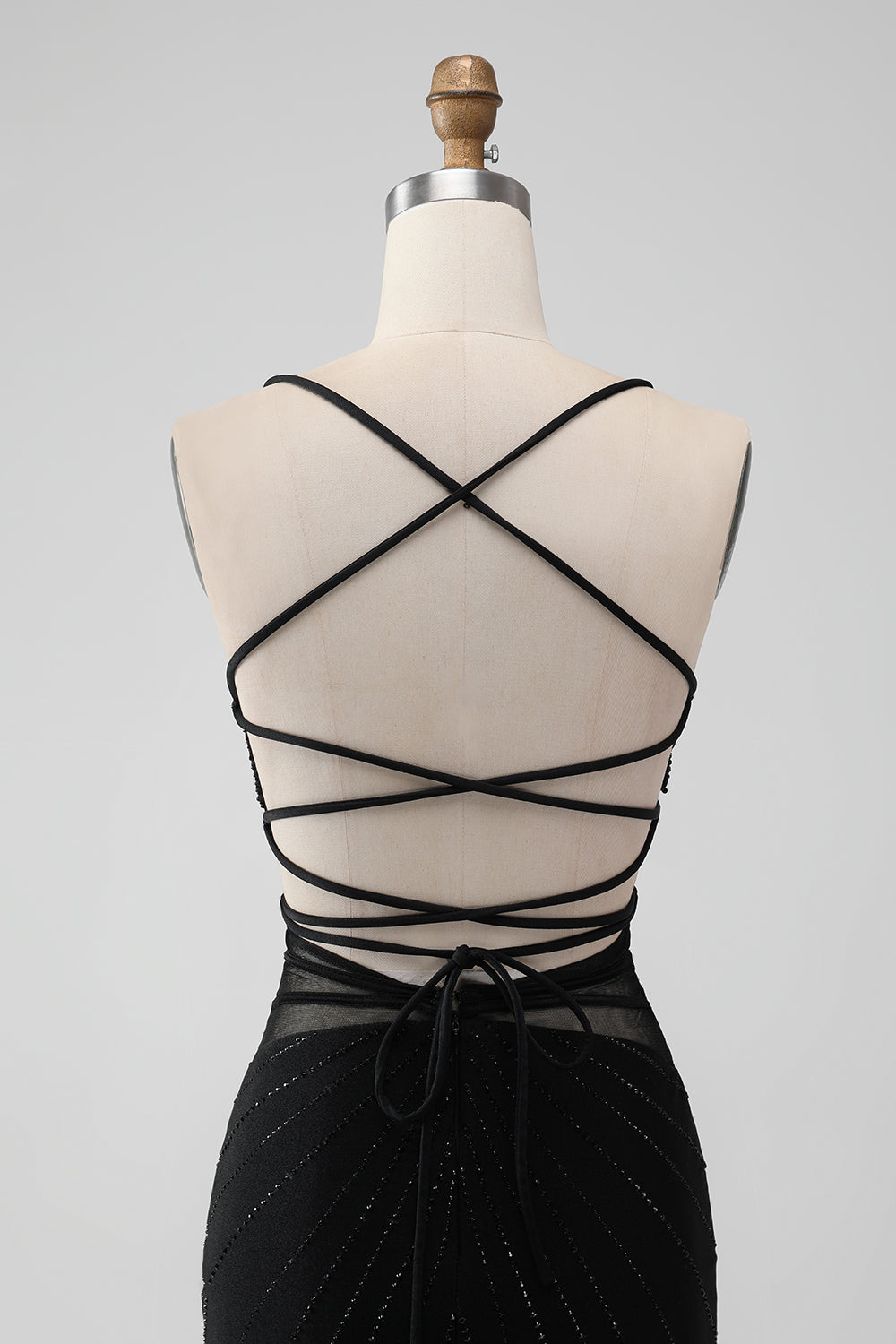 Svart Bodycon Spaghetti Straps Korsett Homecoming Klänning med Beading