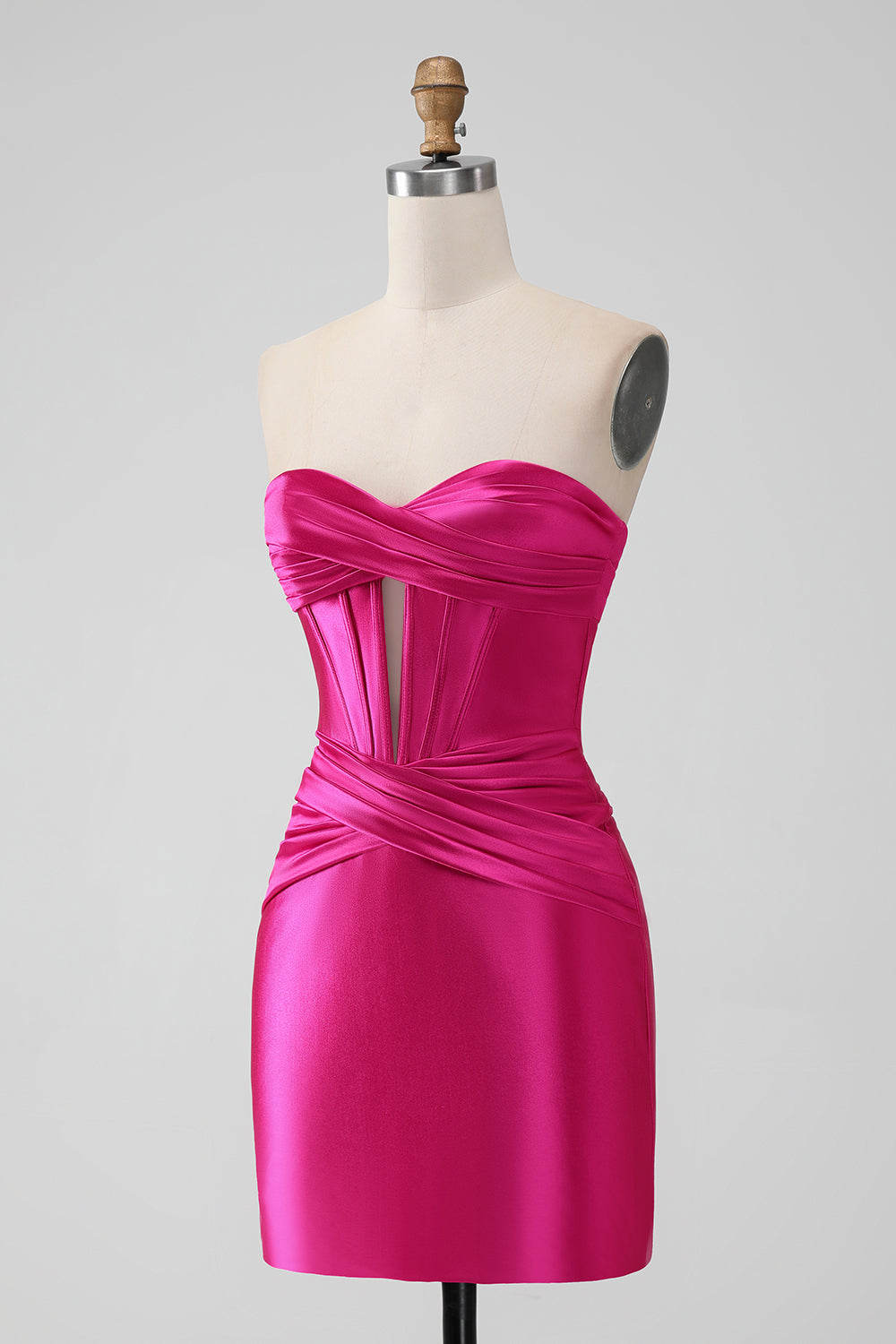 Fuchsia Bodycon Sweetheart Satin Korsett Kort Homecoming Klänning