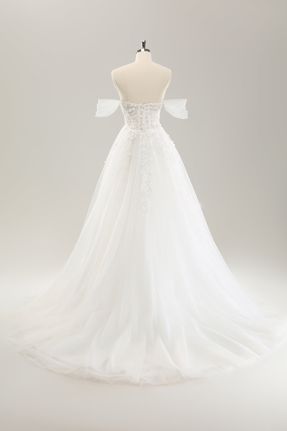 Prinsessa Off The Shoulder Sweep Train Tyll Korsett Bröllopsklänning med applikationer