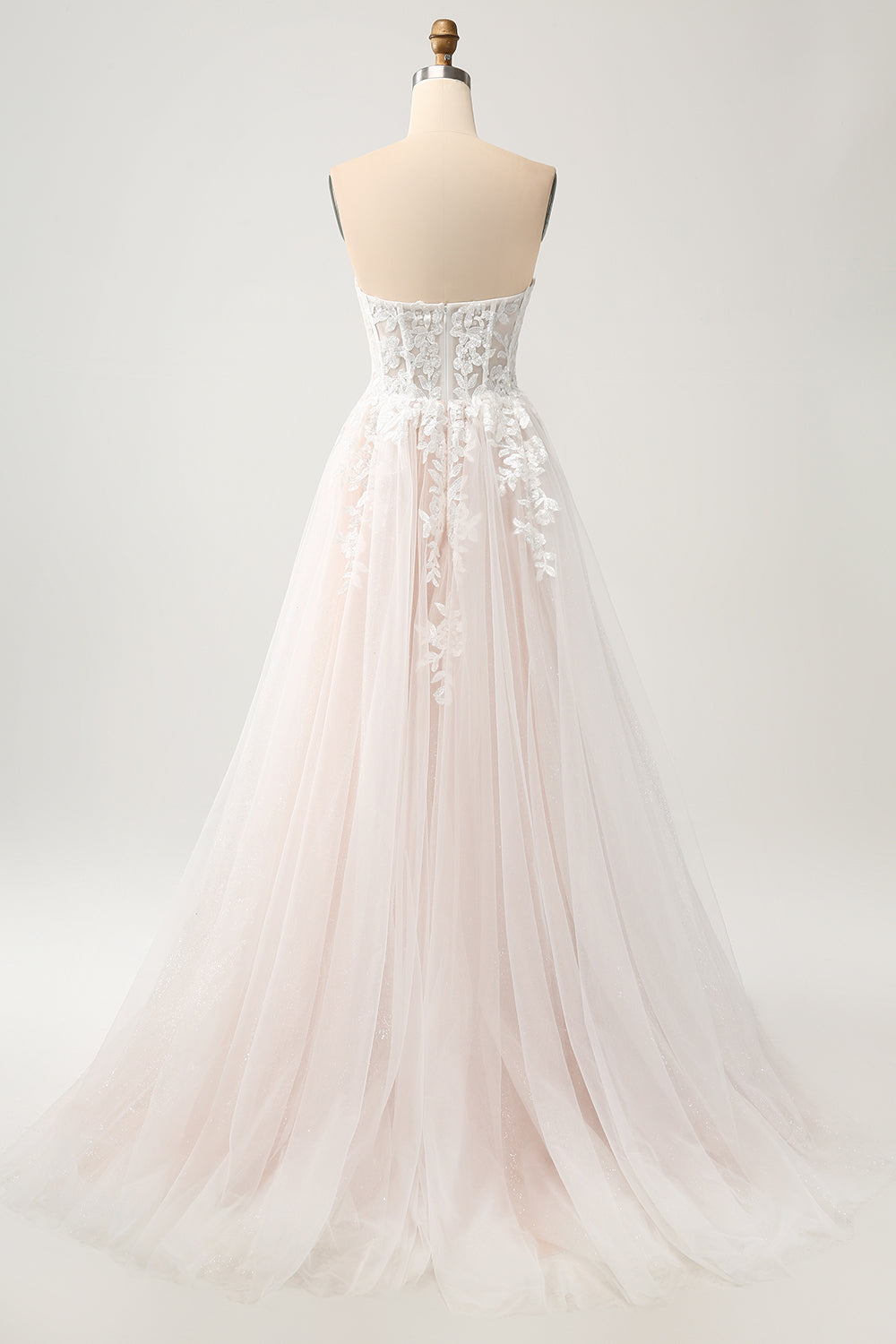 Vit A Line Sweetheart Glittrande Bröllopsklänning med Applique Spets