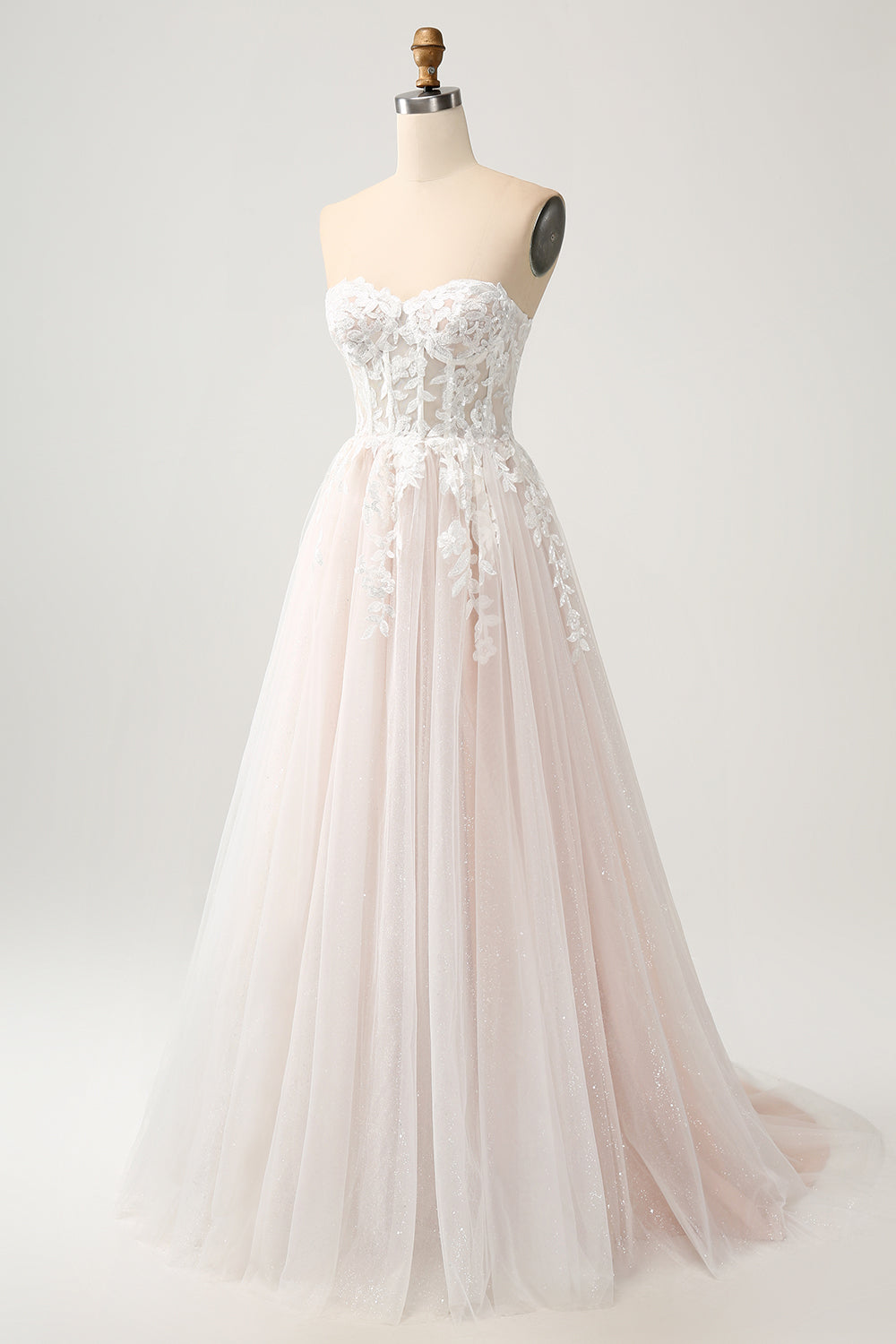 Vit A Line Sweetheart Glittrande Bröllopsklänning med Applique Spets