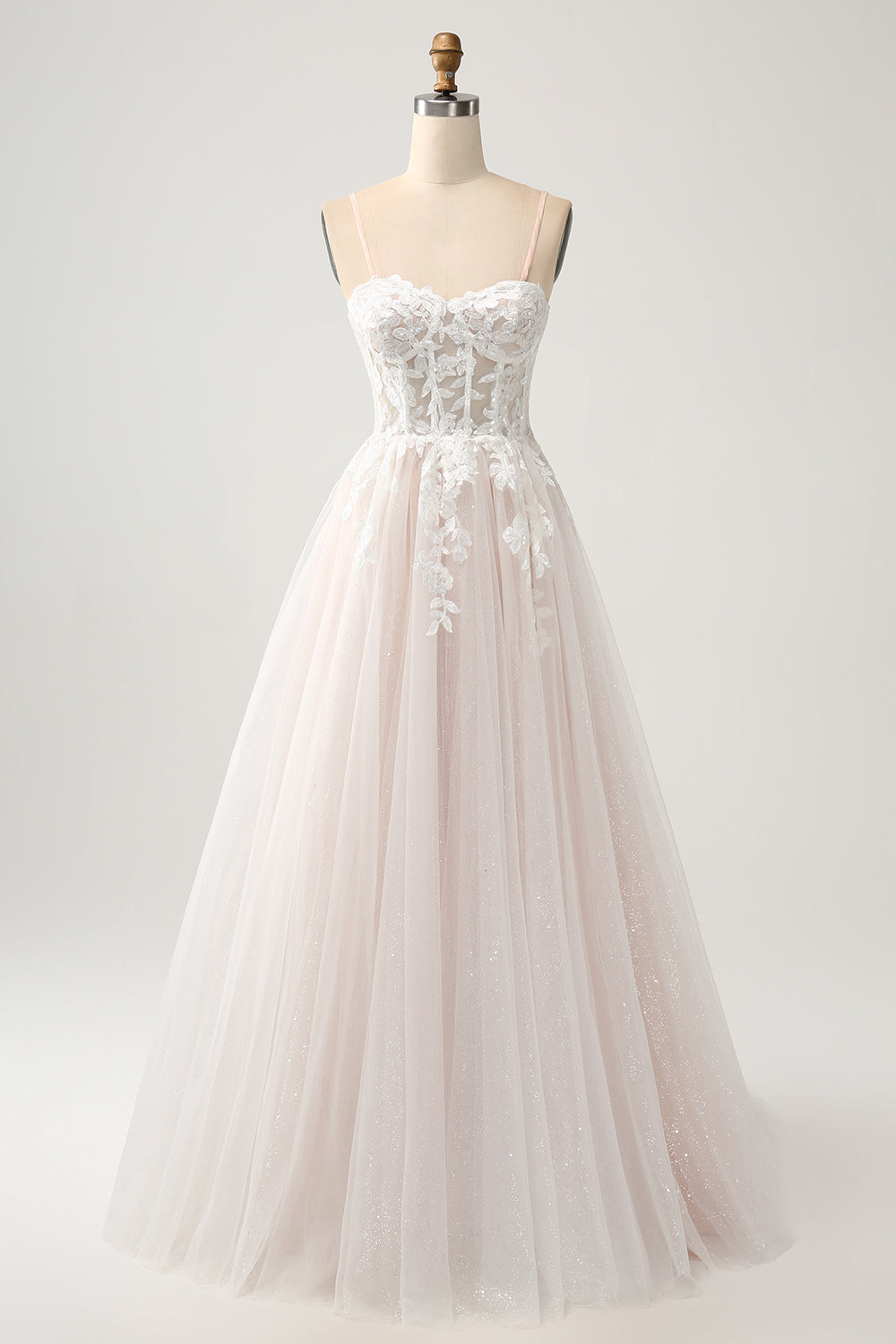 Vit A Line Sweetheart Glittrande Bröllopsklänning med Applique Spets