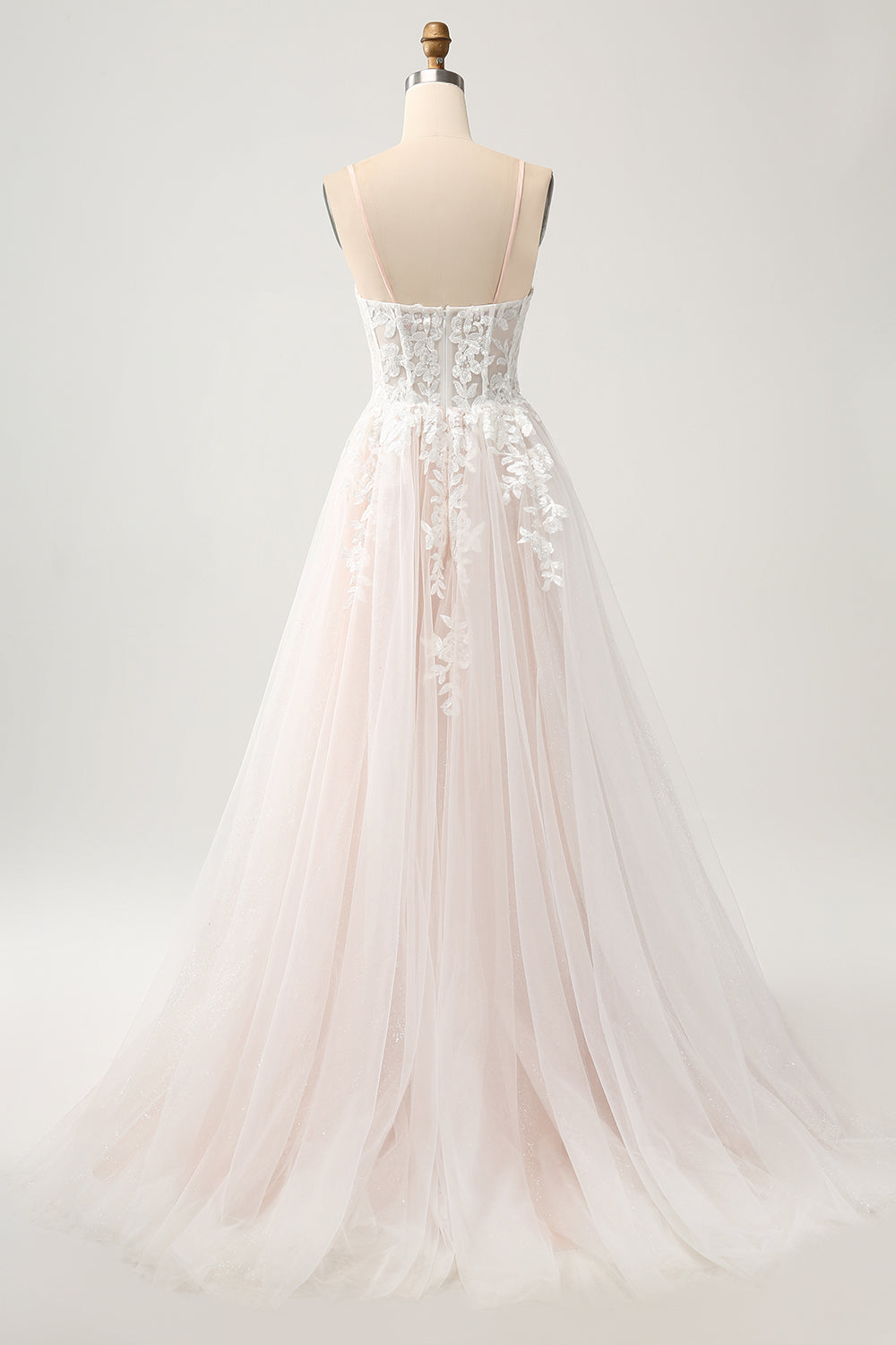 Vit A Line Sweetheart Glittrande Bröllopsklänning med Applique Spets