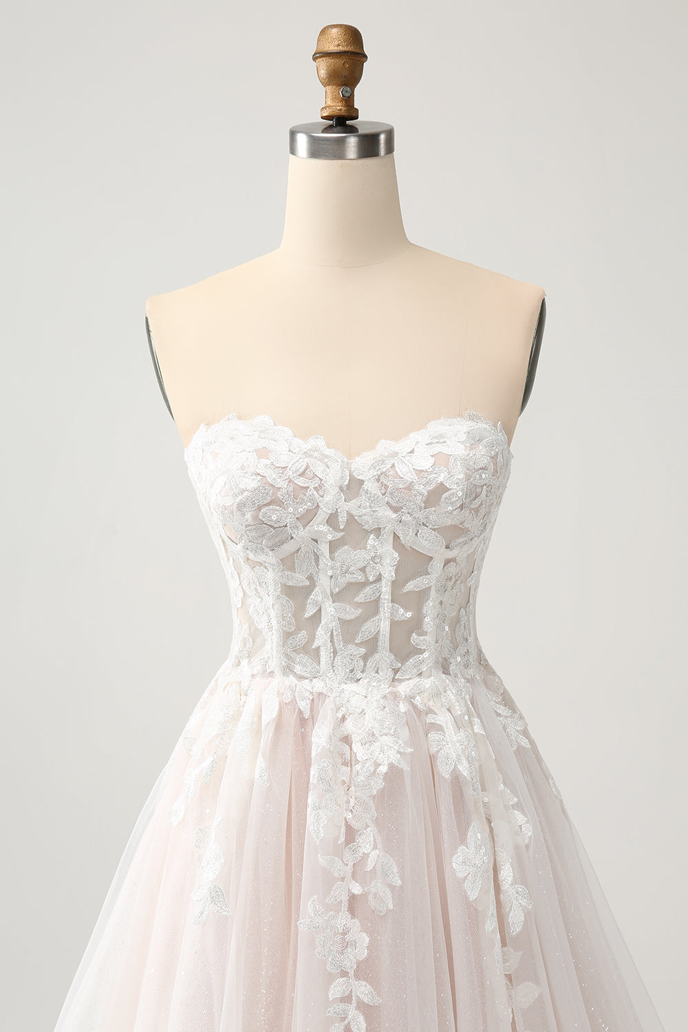 Vit A Line Sweetheart Glittrande Bröllopsklänning med Applique Spets