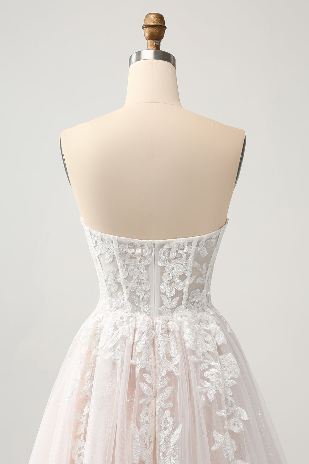 Vit A Line Sweetheart Glittrande Bröllopsklänning med Applique Spets