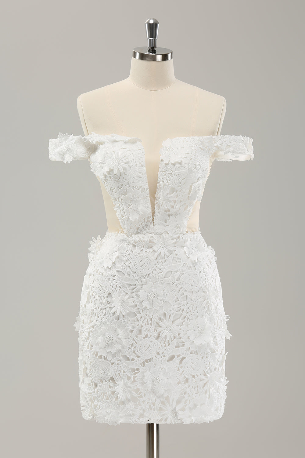 Vit Off The Shoulder Cut Out Bröllopsklänning med Avtagbar Tyll