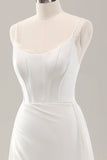Vit Spaghetti Straps Satin Sweep Train Bröllopsklänning med slits
