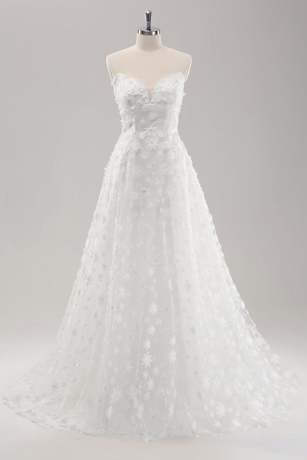 Vit A Line Sweetheart Applique Lace Bröllopsklänning med avtagbara ärmar