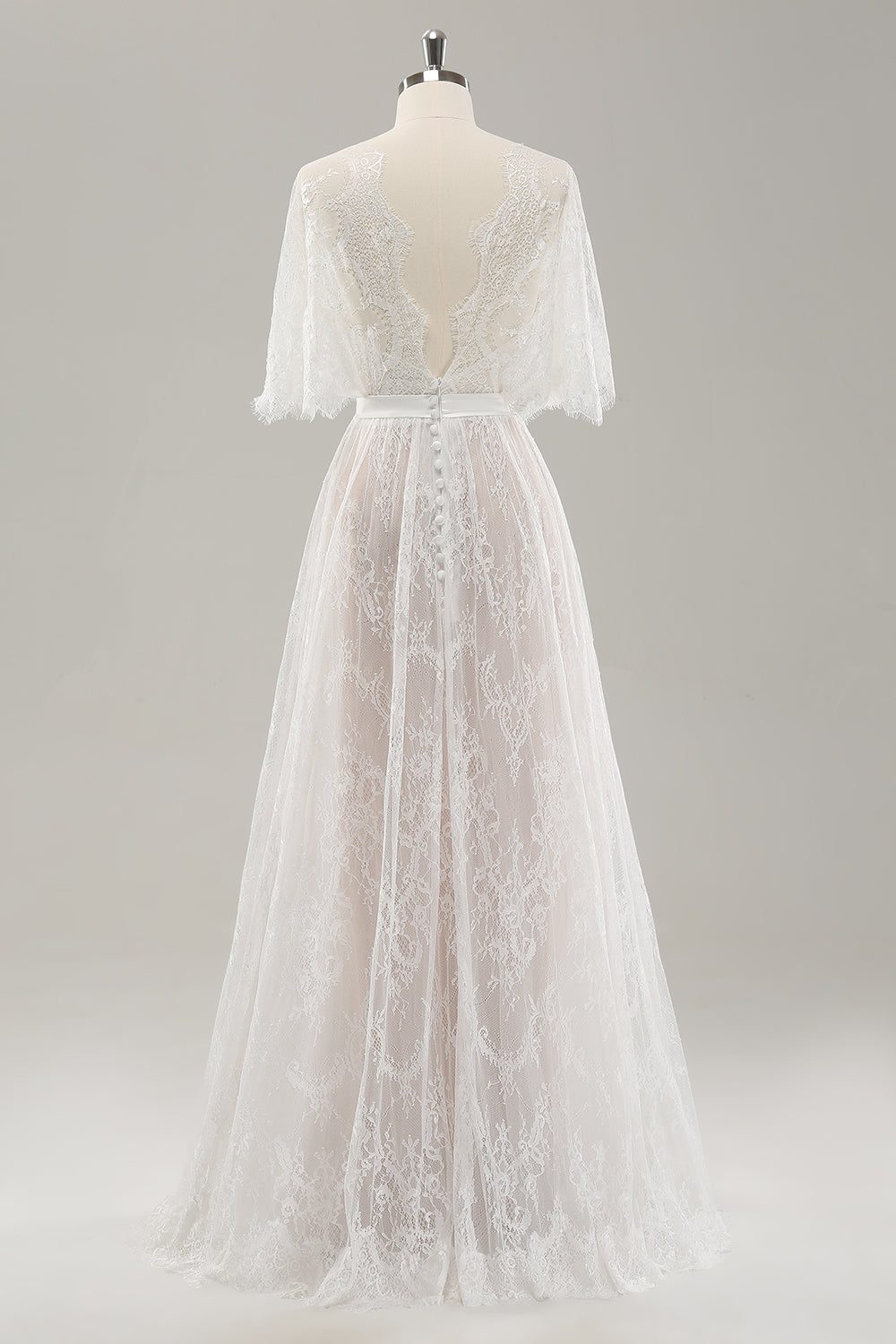Vit A Line Sweetheart Lace Lång Bröllopsklänning med Korta ärmar