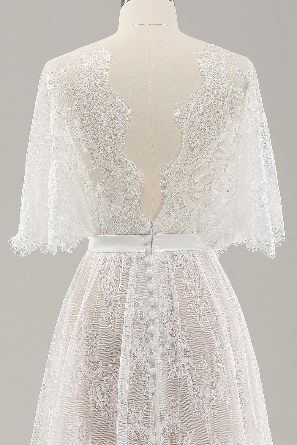 Vit A Line Sweetheart Lace Lång Bröllopsklänning med Korta ärmar