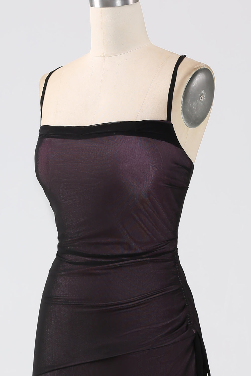 Svart Röd Slida Spaghetti Straps Brudtärneklänning Med Elasticitet