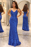 Royal Blue Mermaid glittrande balklänning med slits