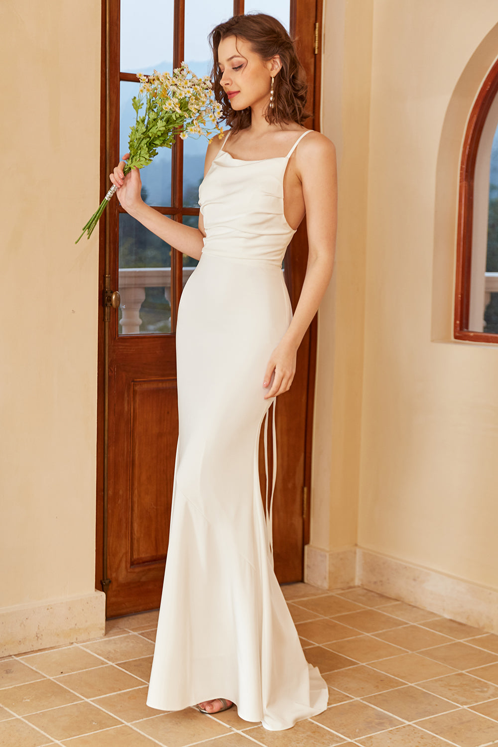 Enkel sjöjungfru Boho bröllopsklänning