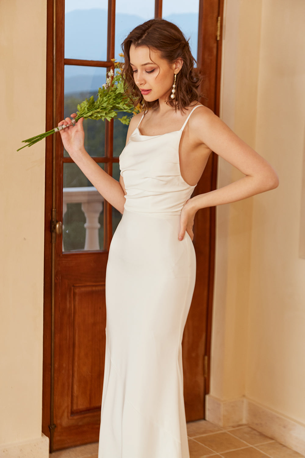 Enkel sjöjungfru Boho bröllopsklänning