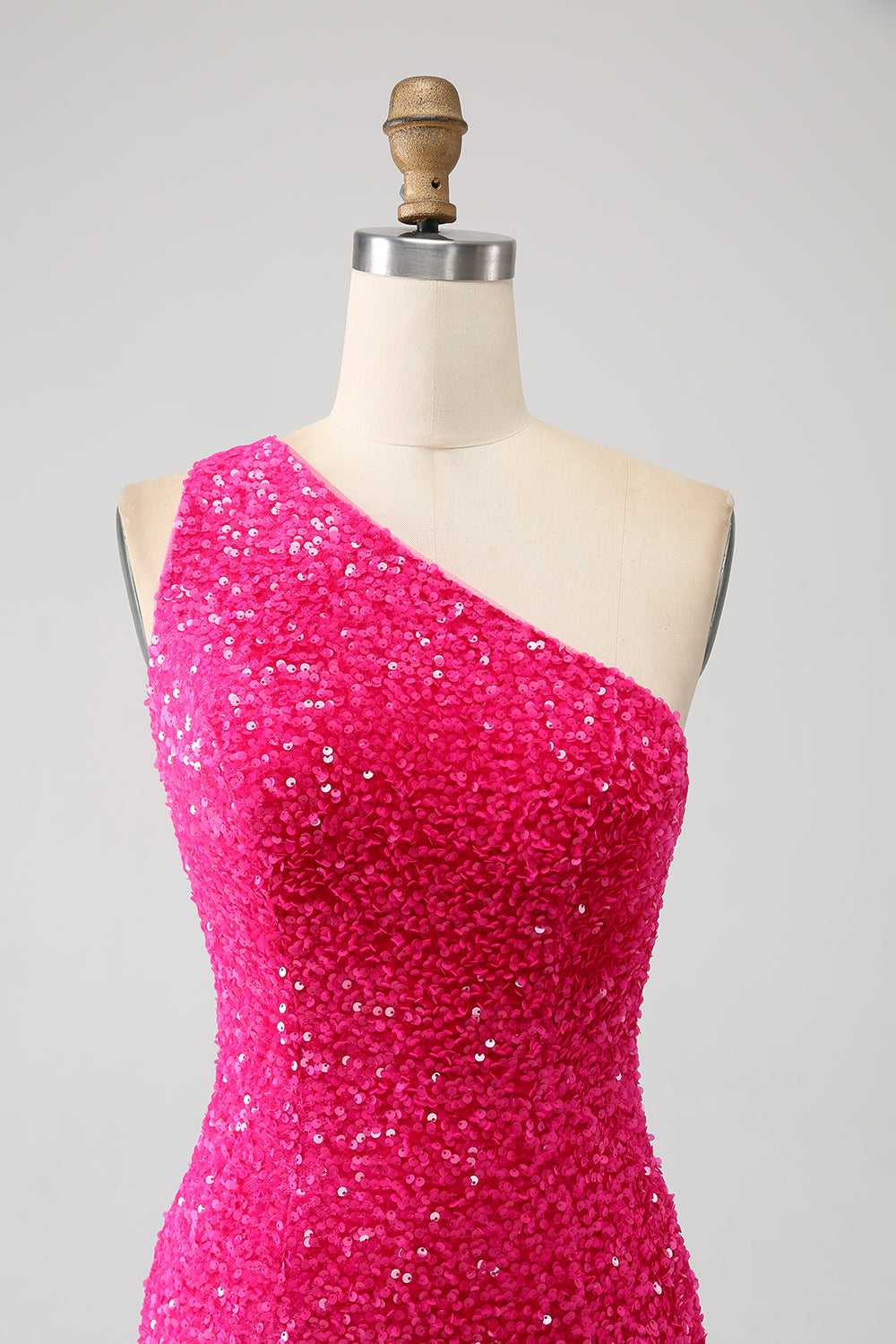Glittrande sjöjungfru One Shoulder Fuchsia Paljetter Lång Balklänning med slits