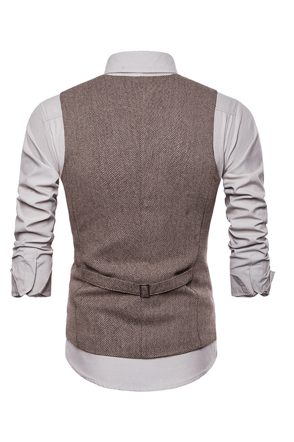 Enkelknäppta V-ringade svarta herrdräktvästar