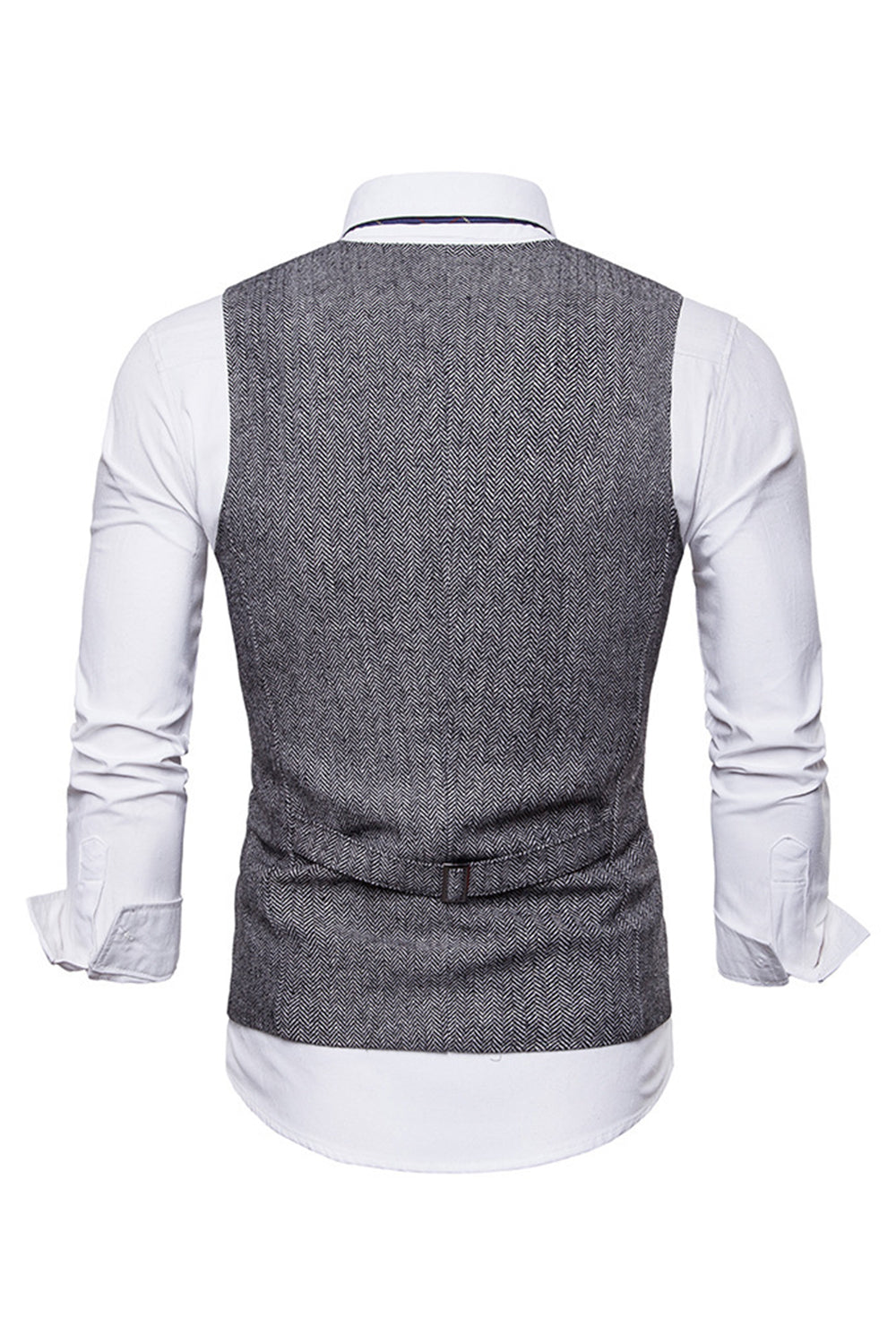 Enkelknäppta V-ringade svarta herrdräktvästar