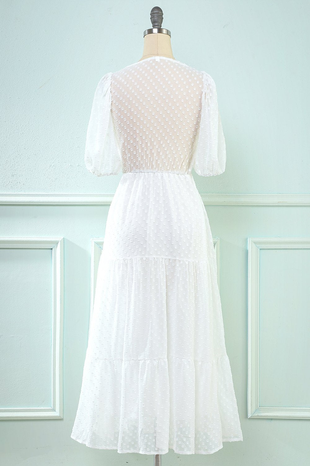 Vit Midi Babydoll Klänning