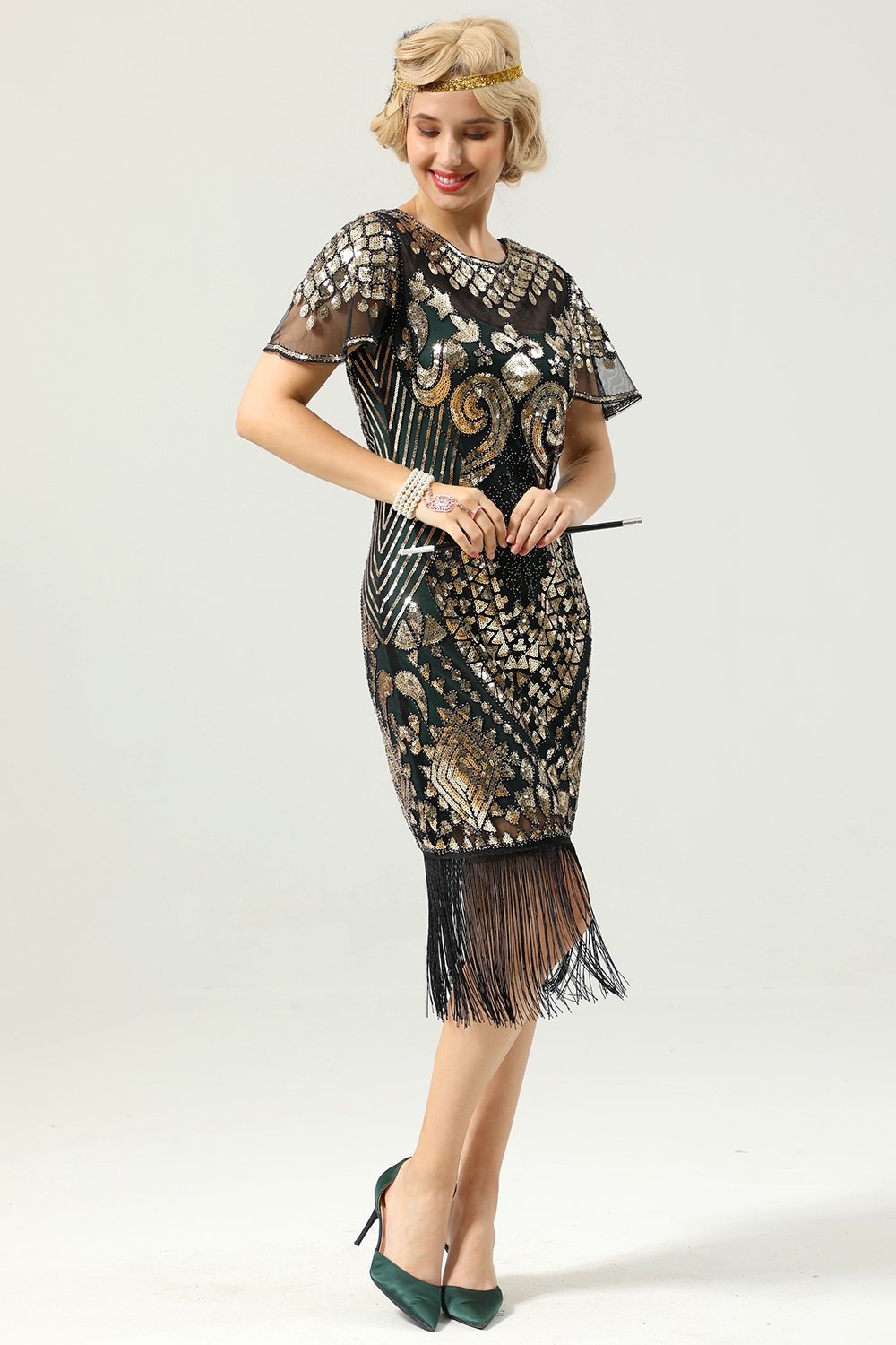 Grön paljett 20 Tals Klänning
