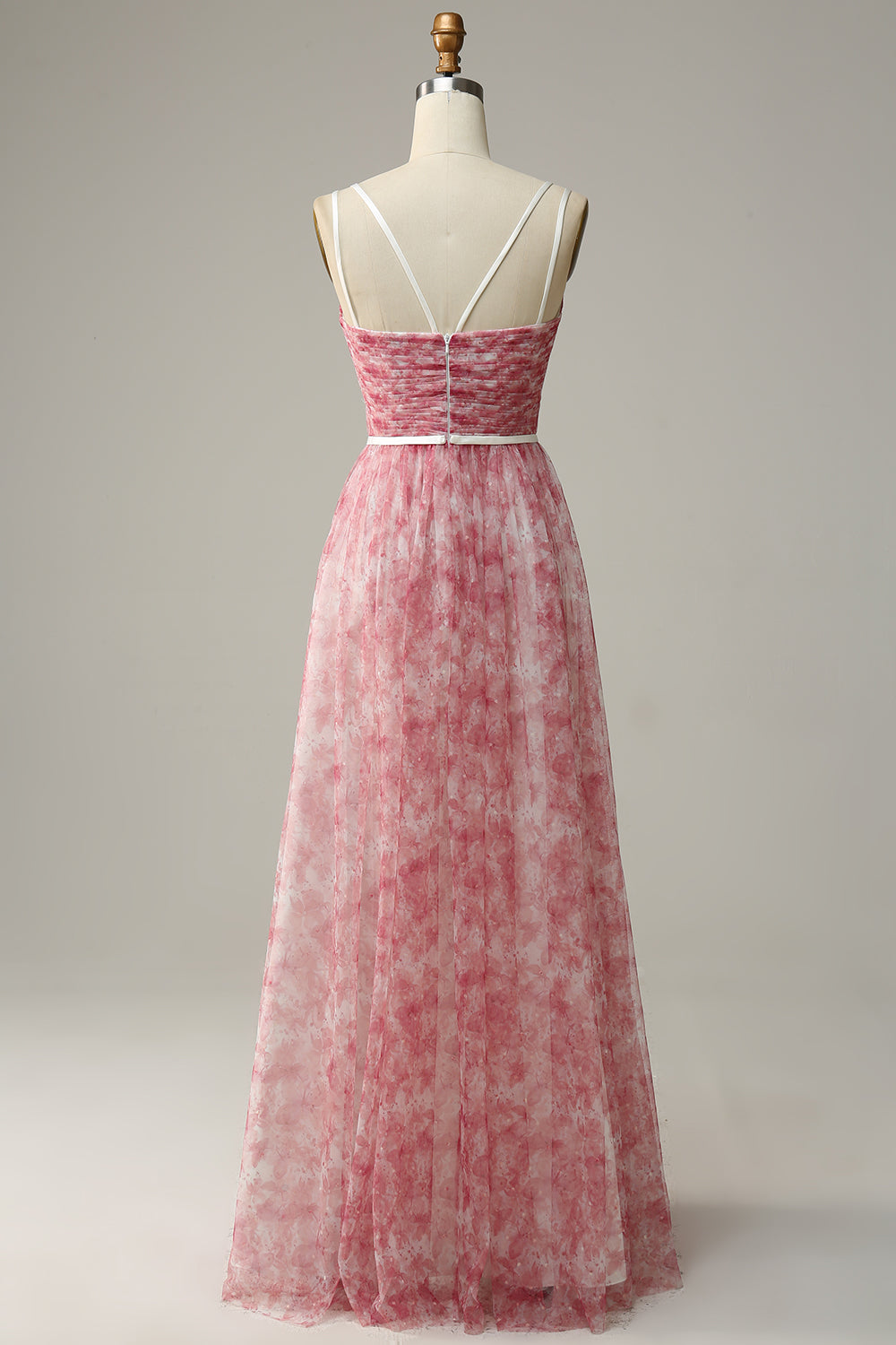 Blå Tryckt A-linje Tyll Lång Brudtärna Klänning