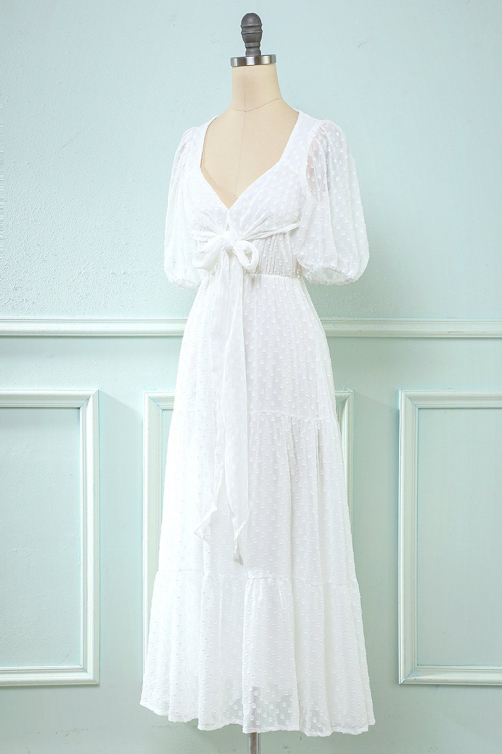 Vit Midi Babydoll Klänning
