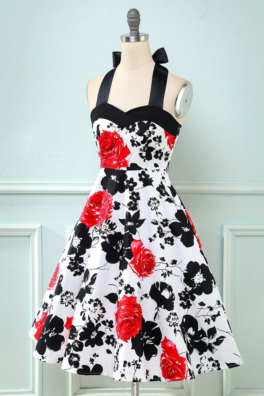 Retro Halter tryckt vintageklänning