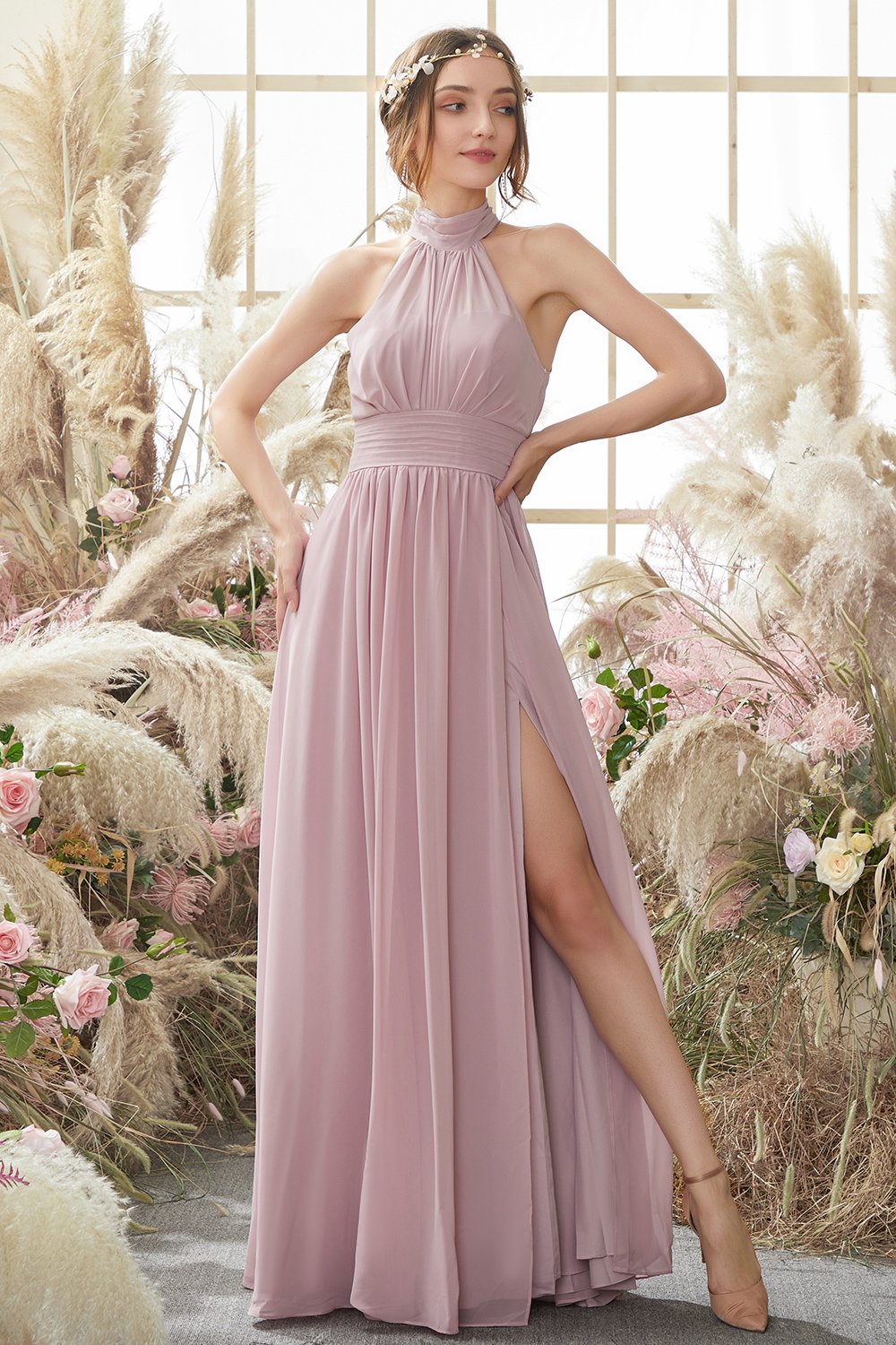 Grimma veckade Chiffon brudtärna klänning
