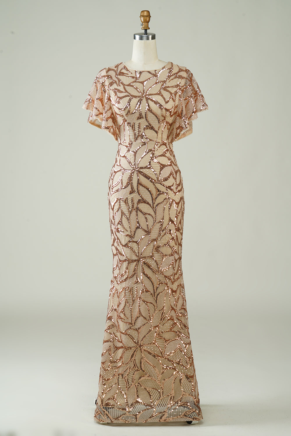 Champagne Paljetter Lång Balklänning med slits tillbaka