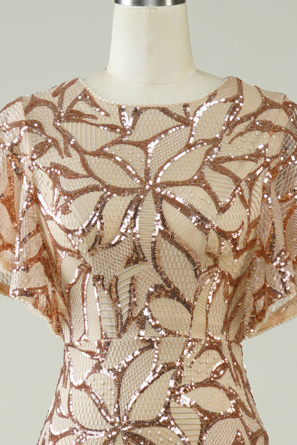 Champagne Paljetter Lång Balklänning med slits tillbaka