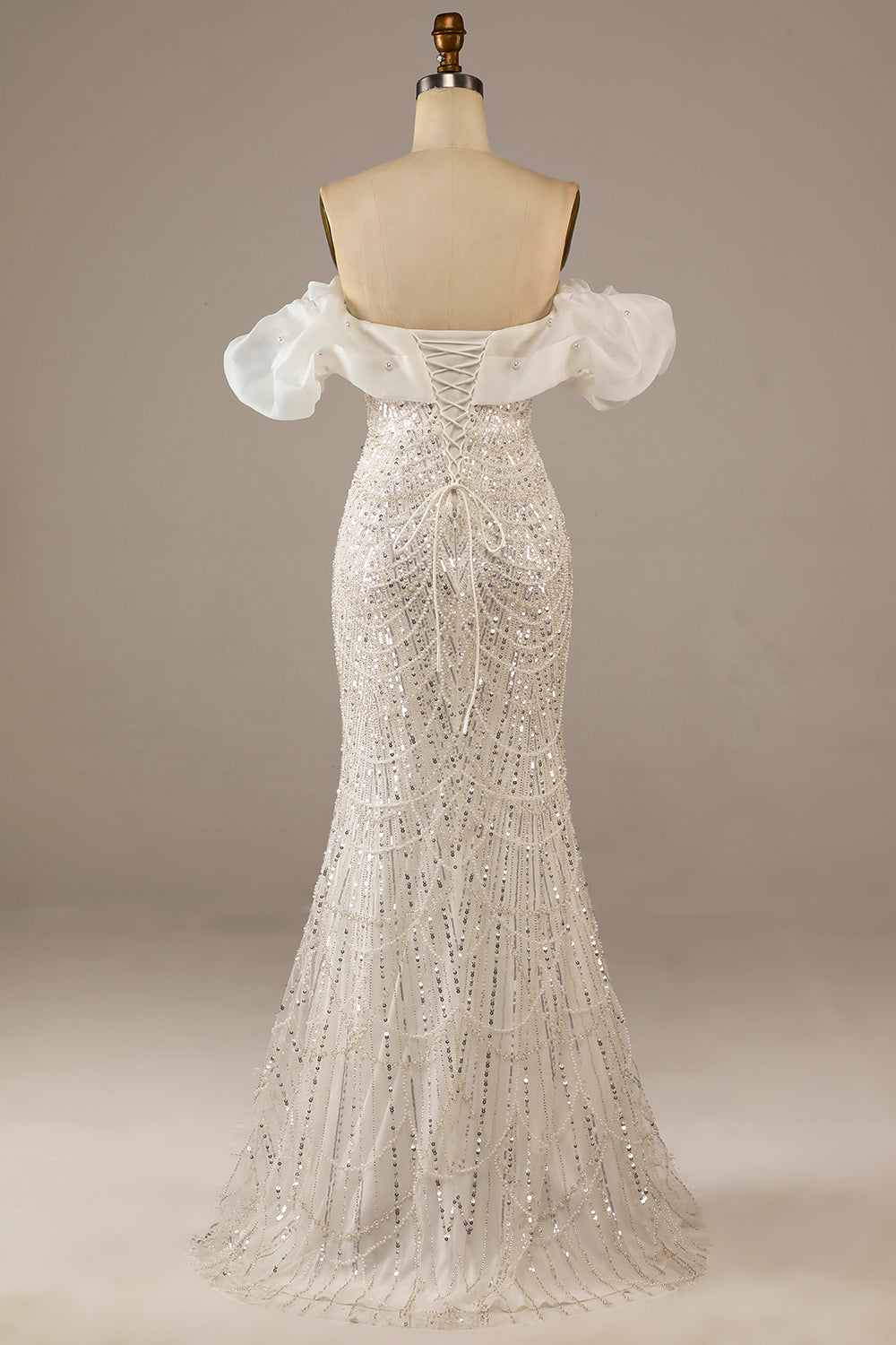 Glittrande Elfenben Sjöjungfru Paljetterad Golvlång Bröllopsklänning